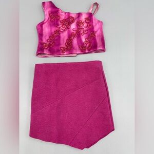 American Girl Pink Beaded Crop Top and Skirt Set